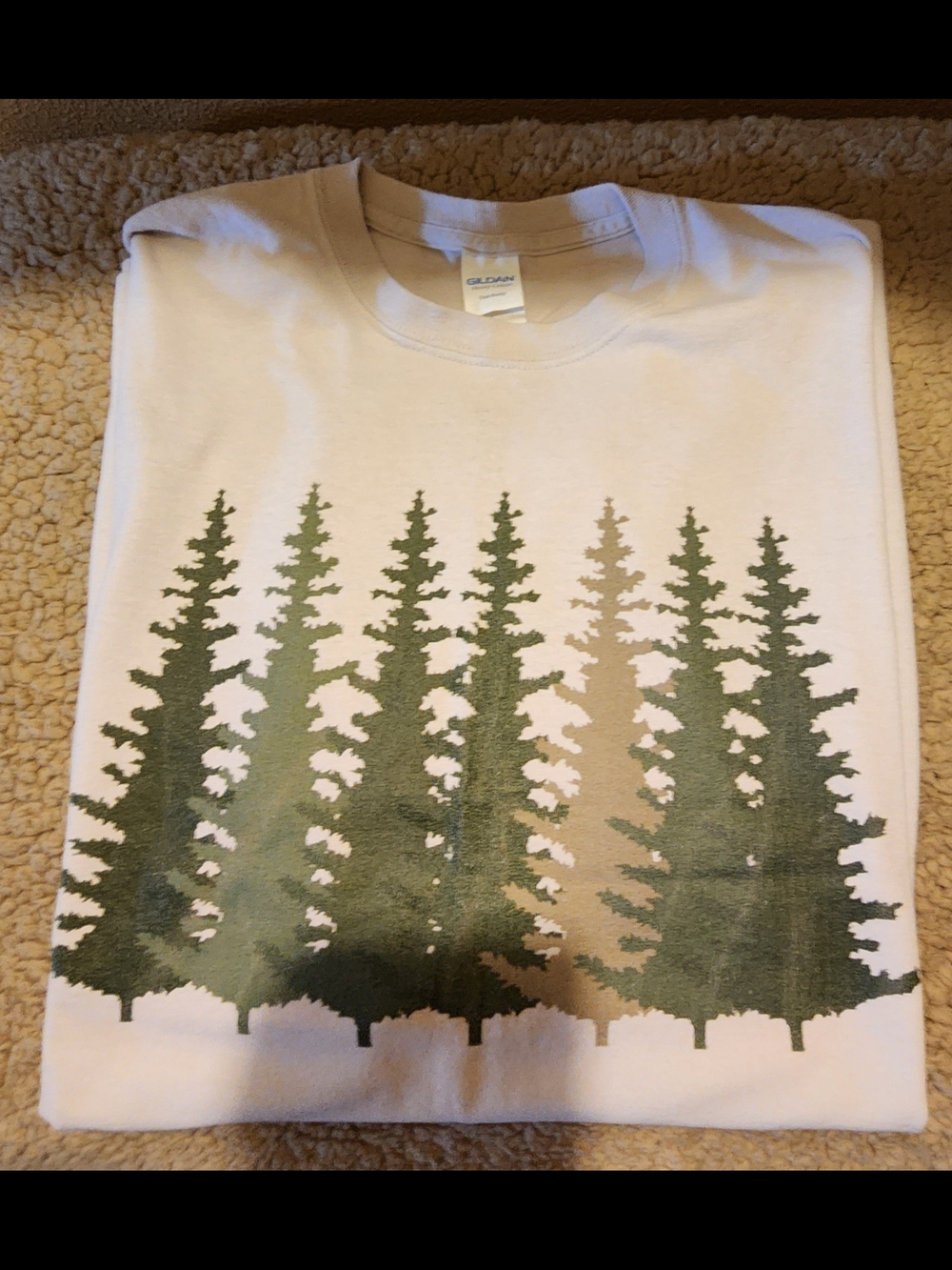 Gildan White Tee with Green Pine Tree Row